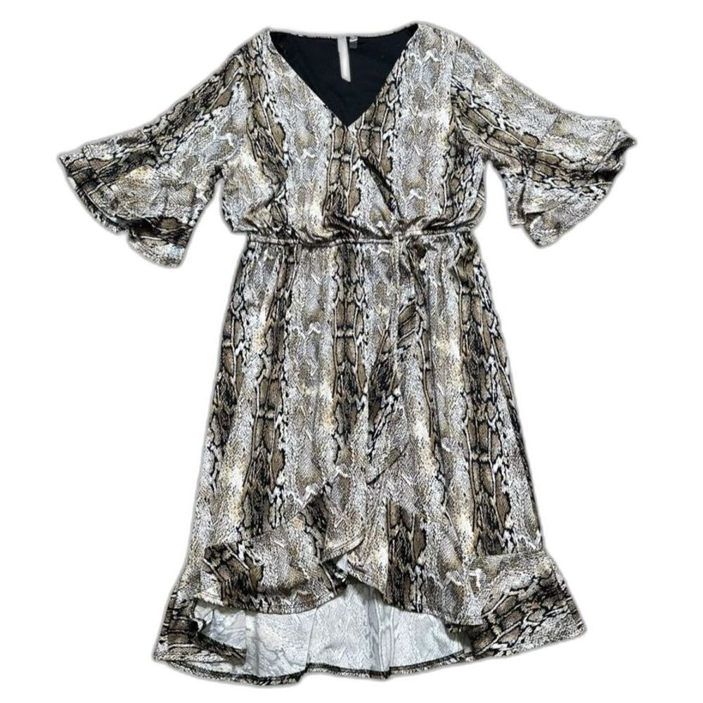 NY Collection Bell Sleeve Dress Women’s Medium Stretchy Midi Snakeskin Print